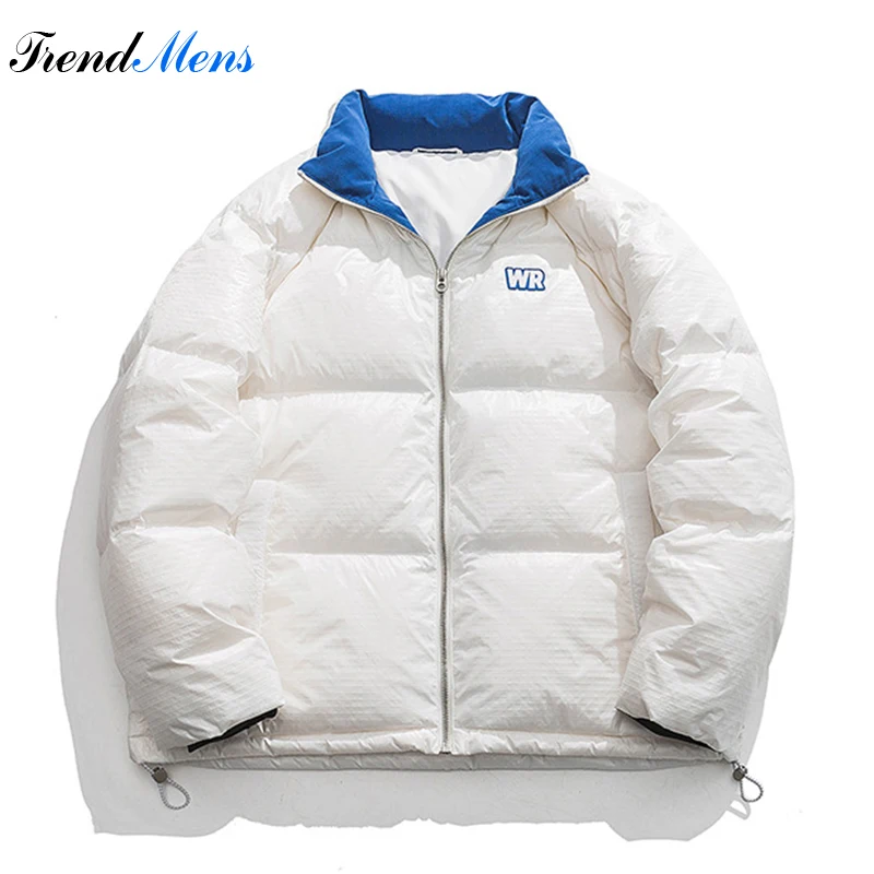 Winter Solid Color Basic Labeled Stand-up Down Jacket Men Japanese Loose Warm 90% White Duck Down Short Zipper Windproof Outwear