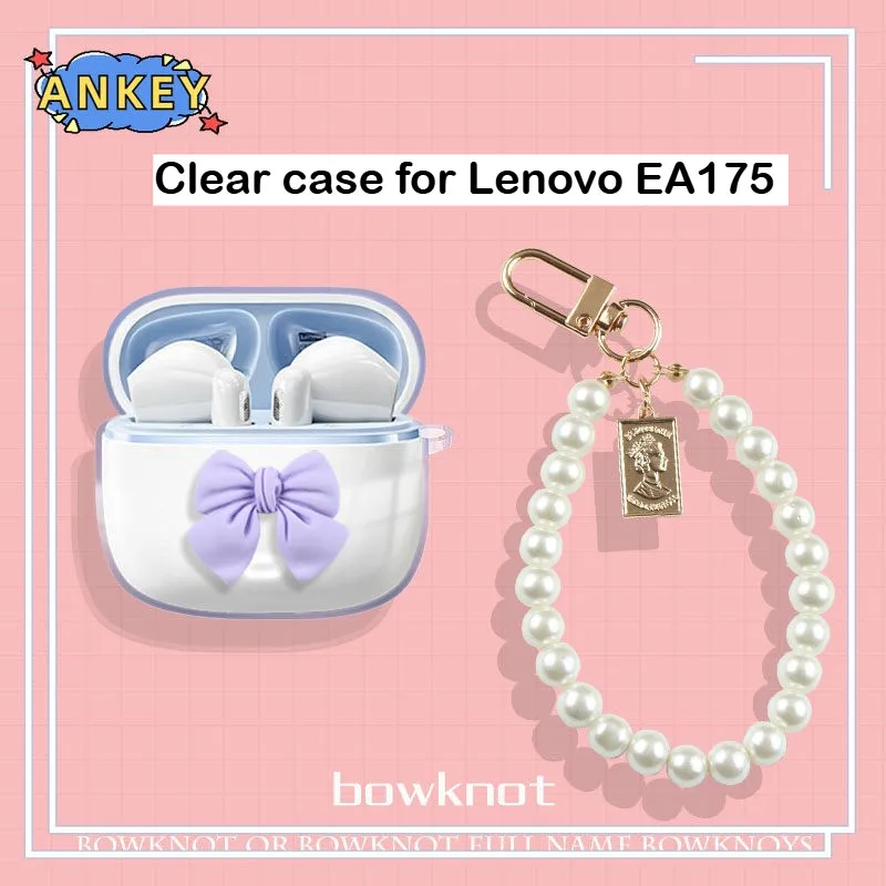 For Lenovo EA175 Case Protective Transparent Clear TPU Covers Purple Bow Pattern Bluetooth Earphone Shell Headphone Portable