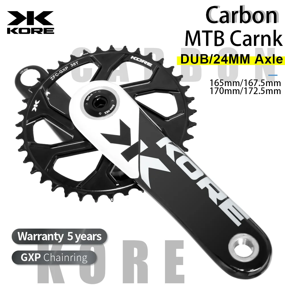 KORE Carbon Fiber Mountain Bike Crank 170mm 32t/34t/36t/38t Ultra-Light 480g High Strength T800 Carbon Fiber Mtb Crankset