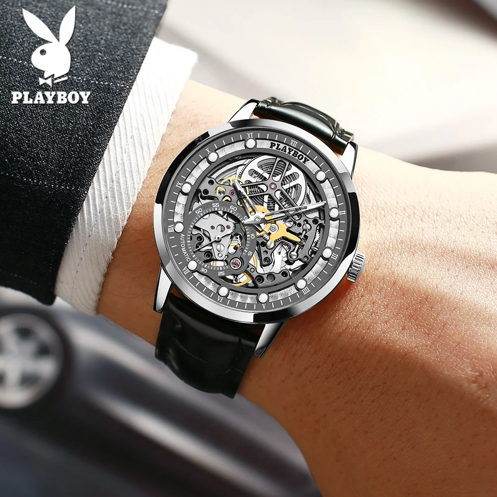 PLAYBOY High Quality Luxury Automatic Mechanical Man Watch Fashion Trend Design Wrist Watch Men Original Waterproof Mens Watch