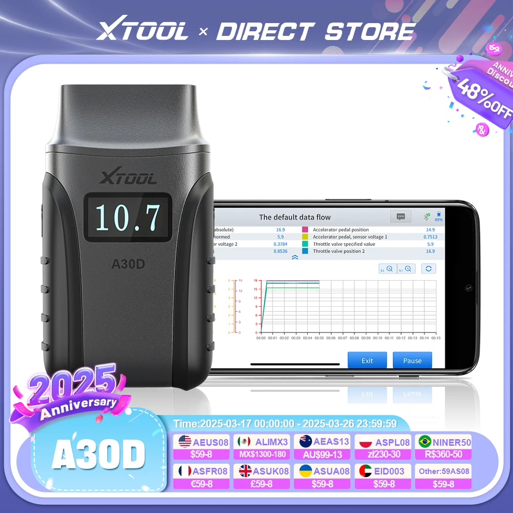 XTOOL Anyscan A30D Wireless Full System Car Diagnostic Tools OBD2 Scanner Active Test Free Update 16 Resets Built-in CAN FD