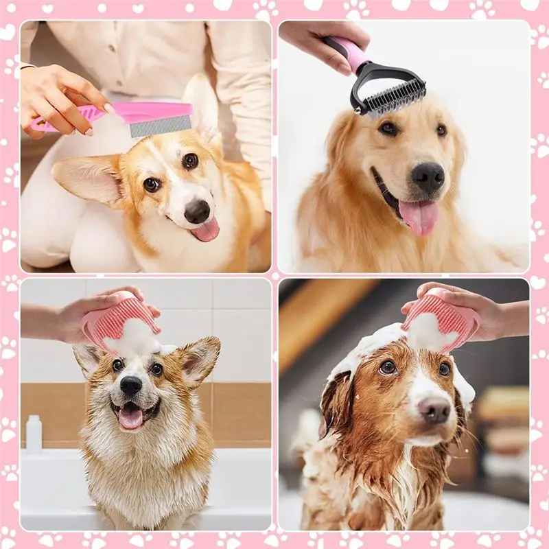 مجموعة أدوات العناية بالكلاب مكونة من 8 قطع من فرشاة الكلاب، مجموعة التنظيف الذاتي للحيوانات الأليفة، مع مقصات أظافر وملفات للحيوانات الأليفة، مشط، فرشاة حمام شامبو للحيوانات الأليفة #6