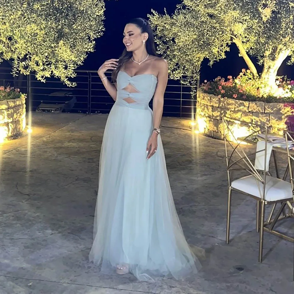

Msikoods Elegant Evening Dresses For Women 2026 Strapless Cut-Out Tulle Wedding Party Dress Sexy Nigh Gala Gowns Customized