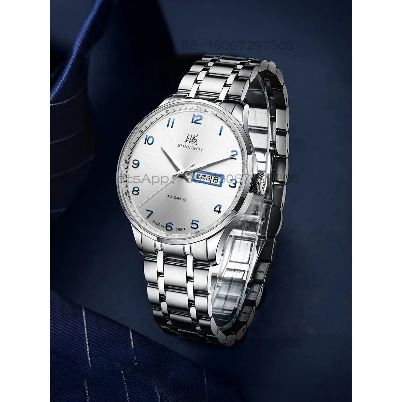 Time Island Watch 1 Store Shanghai  Men's Mechanical Watch Double Calendar Big Three-Pin Versatile Luminous Transparent Bottom