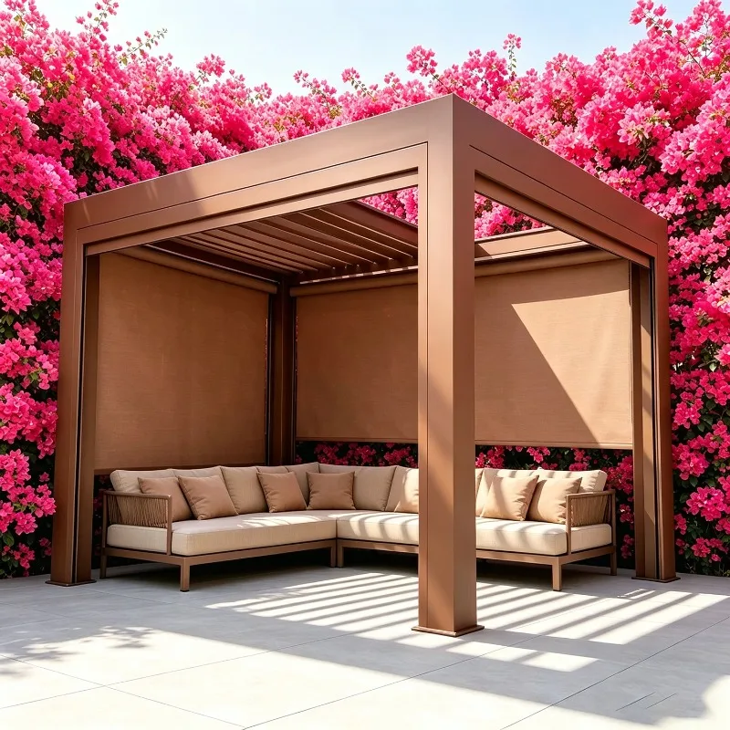Retractable Windproof Waterproof Outdoor Gazebo Louver Roof With Roller Blinds Suitable For Balcony Terrace And Scenic Spots