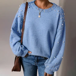 European and American new pearl pullover loose women's sweater