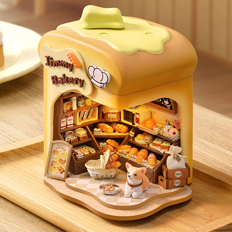 Nuevo Kit de modelo en miniatura de madera DIY, tienda de panadería Jimmy, casas de muñecas de rompecabezas 3D con luces de muebles para amigos, regalos de cumpleaños