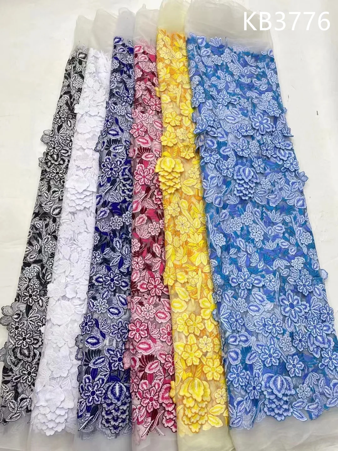 5 ياردة الأزرق ثلاثية الأبعاد زهرة تول أقمشة الدانتيل الأفريقي النسيج الدانتيل جودة عالية 2025 الأبيض الزفاف أقمشة الدانتيل لفستان حفل الزفاف