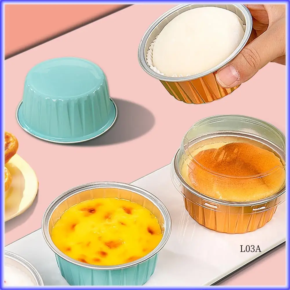

RM-Baking Mold Pudding Cup Air Fryer Special Color Aluminum Foil Box Cake Baking Cup Round Bowl Cake Box
