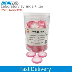 IKEME 100Pcs Disposable Syringe Filter Hydrophobic PVDF 13mm 25mm 33mm For Lab Use Syringe Filter PVDF 0.22um 0.45um