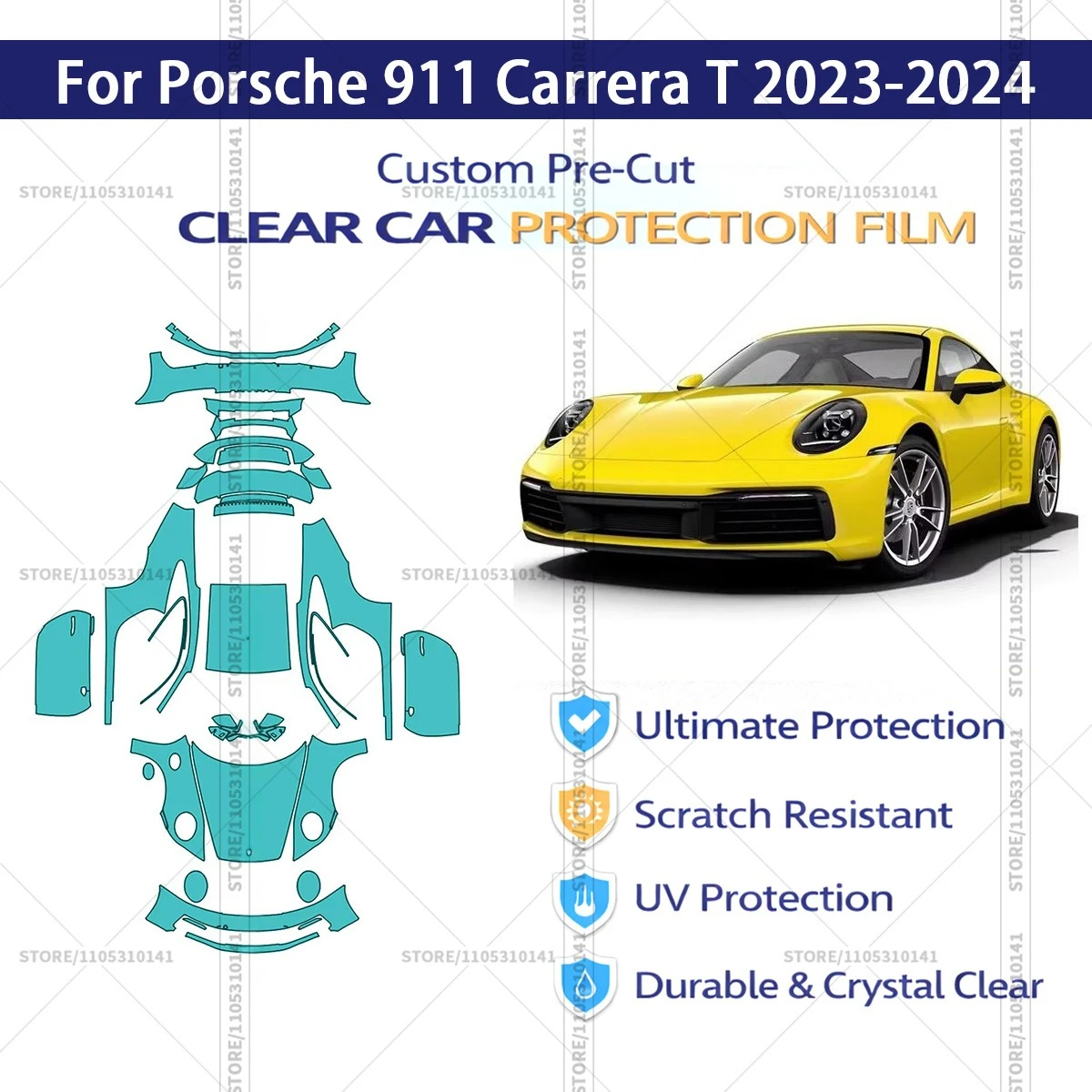 

For Porsche 911 Carrera T 2023-2024 Pre-Cut Paint Protection Film PPF Transparent Car Film Professional Automotive PPF