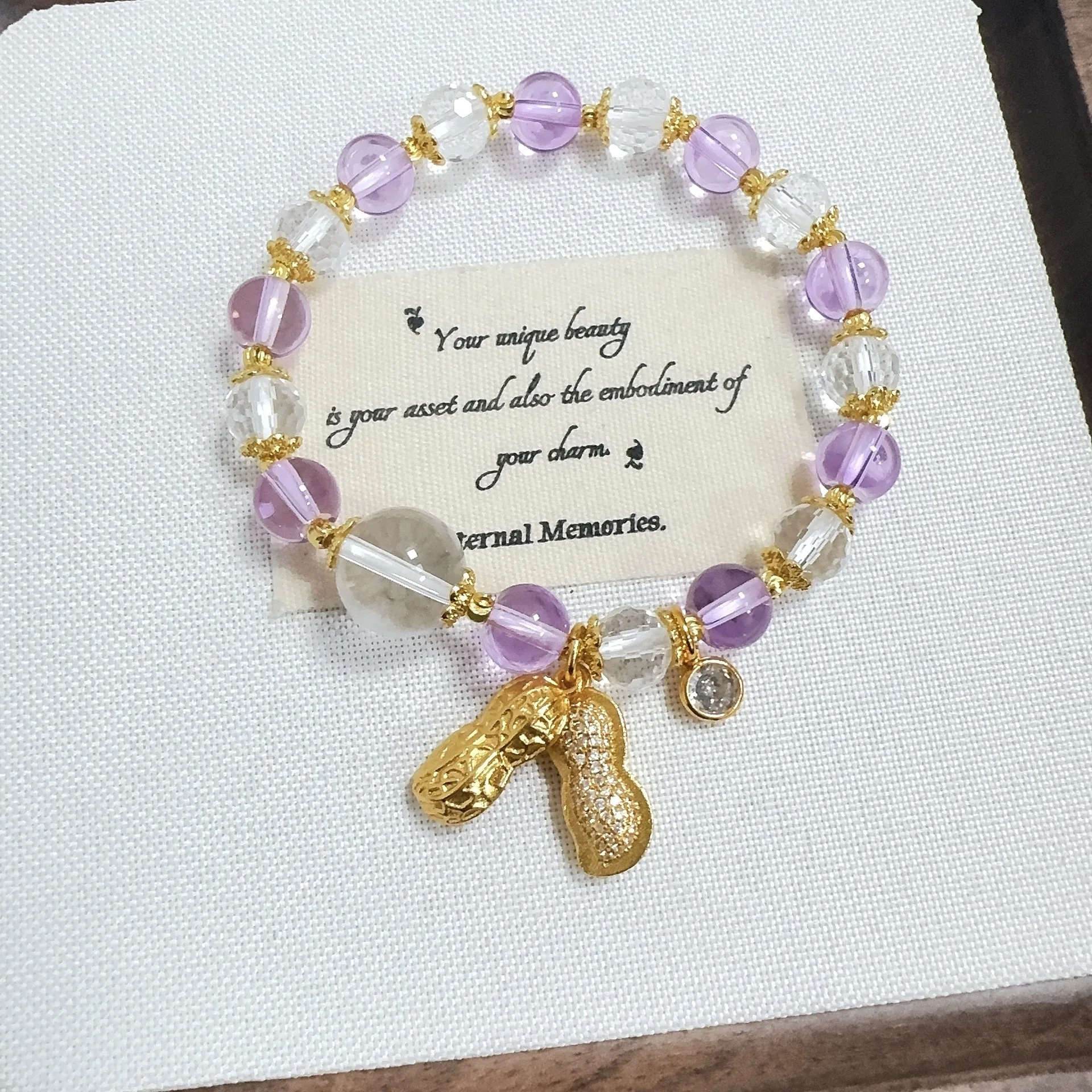 

Plated With Genuine Gold Preservation Ancient Sand Gold White Amethyst Good Things Happen Bead New Chinese Style Girls Gift