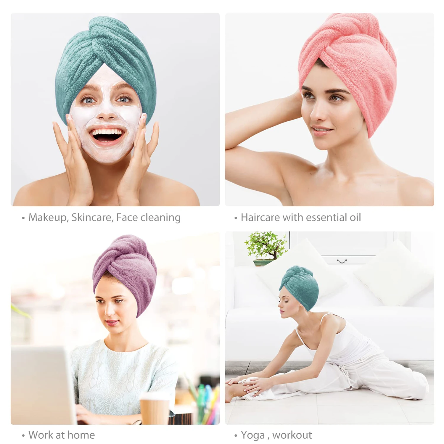 3 Packs Pink,Purple,Green Microfiber Hair Towel,Quick Dry Turbans for Wet Hair, Drying Wrap Towels Curly Women Anti Frizz