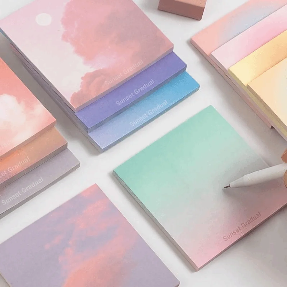 New 50 Sheets Square Sticky Notes Gradient Color Self-Adhesive Self Sticky Note Pads Ins Style Decorative Memo Pad Office Use