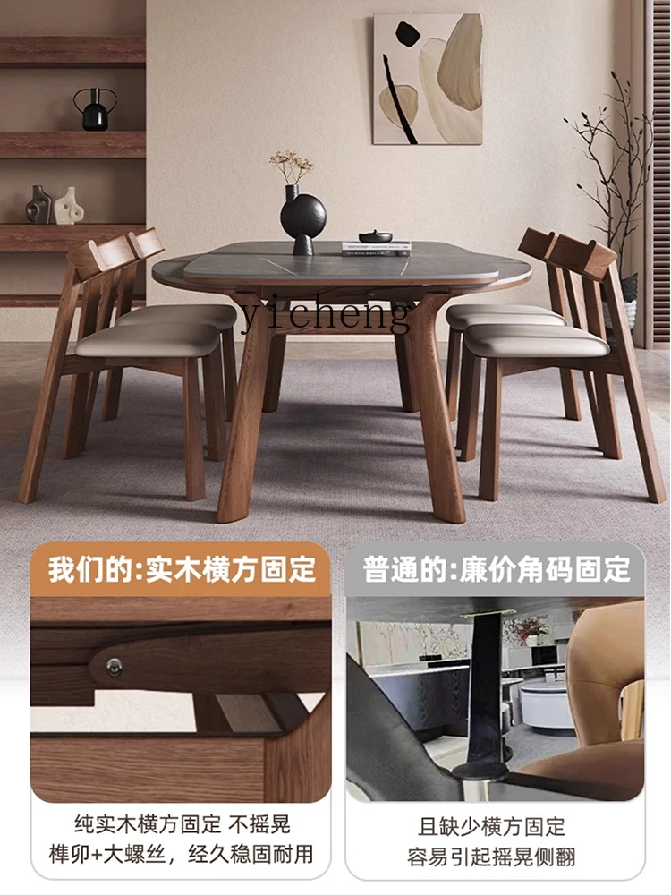 

TWR Telescopic Rock Slab Solid Wood Small Apartment Convertible Round Table Square Round Dual-use Dining Table