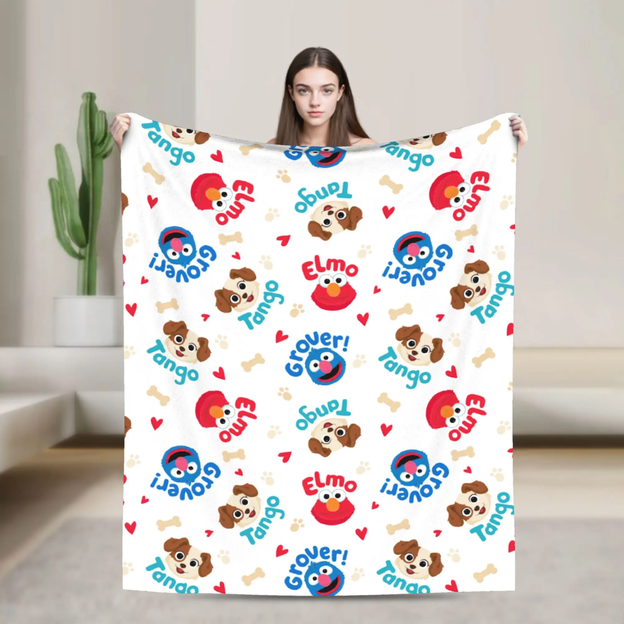 Sesame Street Tango Elmo & Grover Pattern Knitted Blanket Fleece  Warm Throw Blanket for Bed Bed Rug