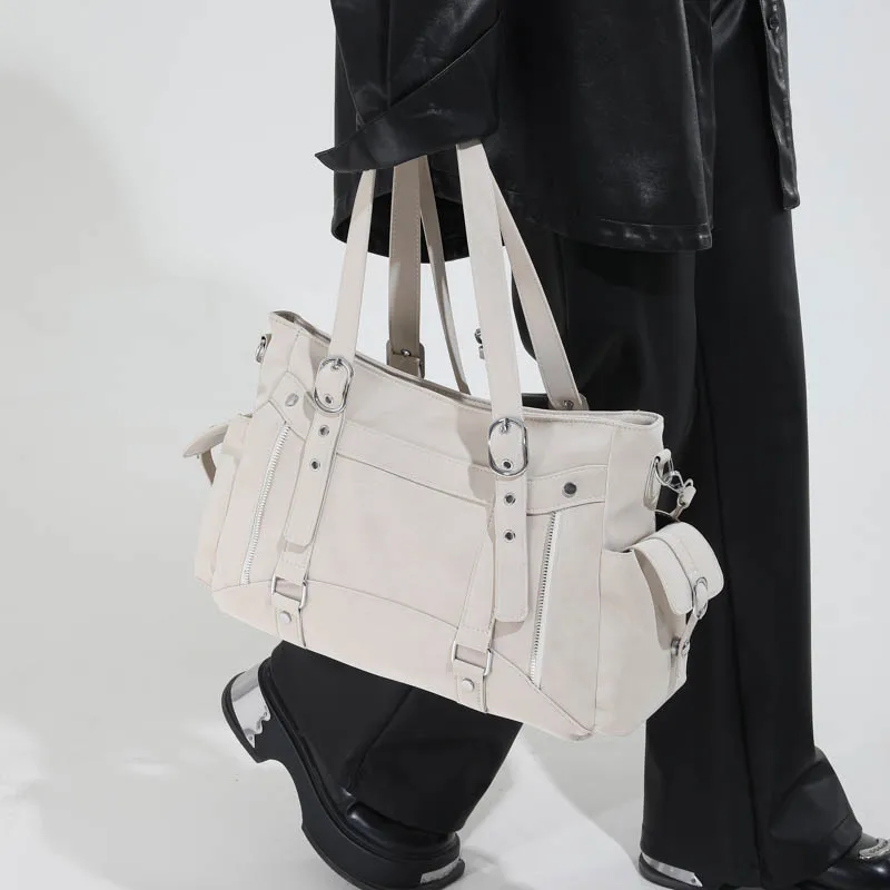 

Retro Suede Shoulder Bags Adjustable Strap Underarm Bag Multi Pockets Zipper Shopping Handbags Motorcycle Crossbody Tote Bags