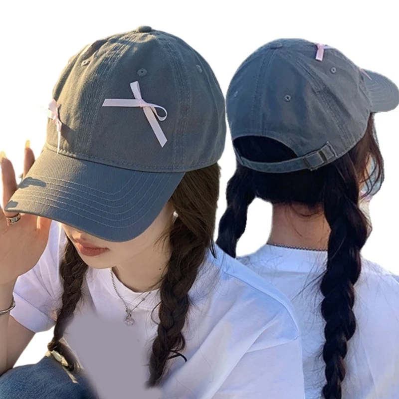 Y166 Fashion Female Baseball Hat Ribbon Bowtie Hat Outdoor Sports Hat Girl Kpop Hat