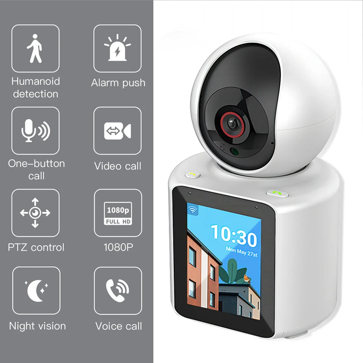 2.8' IPS Screen Camera Security Wifi Motion Detection Alarm Webcam 2-way Video Call Night Vision Home Surveillance Cameras PTZ