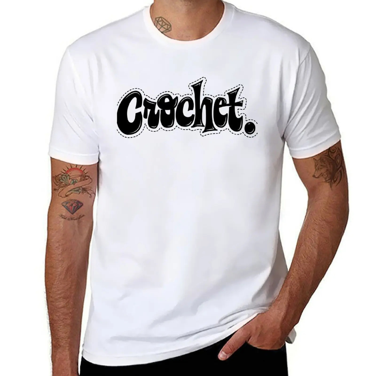

CROCHET black T-Shirt graphic t shirts for man t shirt man plain man t shirts cotton T-shirt