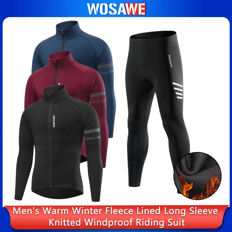 

WOSAWE Men's Winter Cycling Clothing Set Thermal Fleece Jacket Pants Windproof MTB Bike Jersey Tights Outdoor Riding Suit