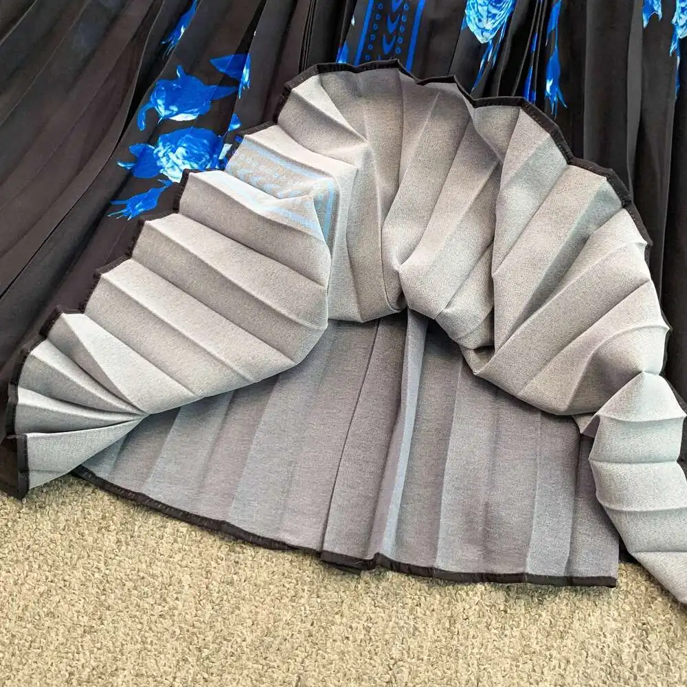 แฟชั่นElegantจีบดอกไม้Maxiชุดผู้หญิงฤดูร้อนฤดูใบไม้ร่วงแขนยาวVINTAGEชุดลําลองหญิง