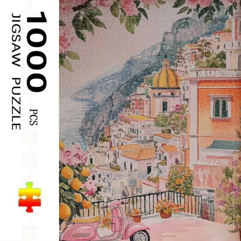 Pastel Positano Seaside Town New Style Educational Puzzle Difficult Challenge Leisure Decompression Jigsaw Puzzle