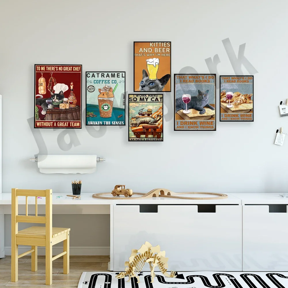 سيكون قلبي فارغًا بدون قطتي والقهوة، والقطط يشرب القهوة، والقطط المضحكة والشرب بالملصق القديم الجميل،