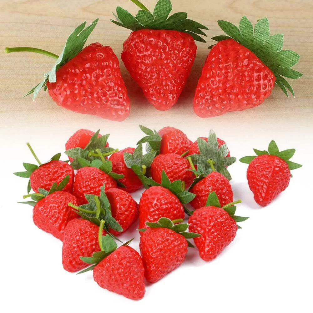20Pcs Kunstmatige Aardbei Diy Kunstmatige Fruit Simulatie Plastic Nep Fruit Party Prop Ornament Thuis Bruiloft Decoratie
