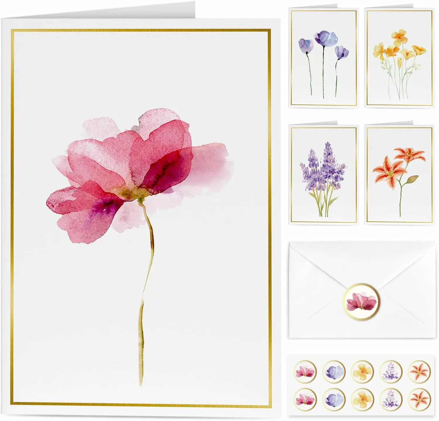 

Cards, 30 Pack Blank Greet Cards, Elegant Gold Foil Blank Note with Envelopes, Perfect Stationary Set For All Occasions, 5 Assor