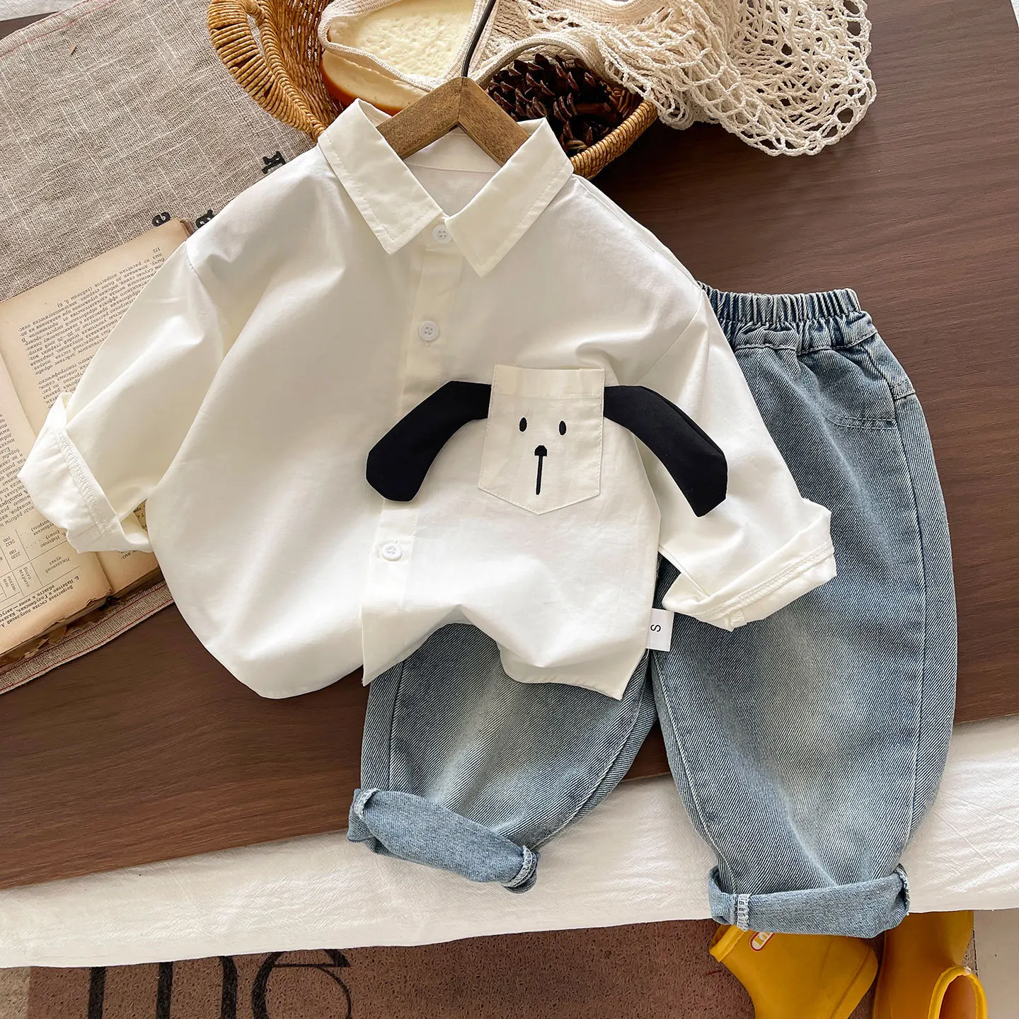 

Комплекты одежды для мальчиков Весна-Осень 2026: Детские хлопковые рубашки и джинсовые брюки, 2 предмета, милый костюм для малышей, спортивные костюмы, детская одежда для малышей