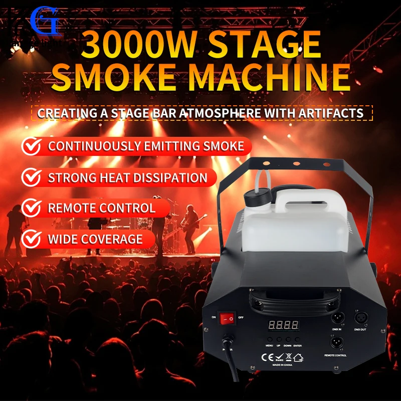 DMX512 3000W Stage Smoke Machine Bar Professional Smoke Machine Equipment Show Remote Control Fog Machine for Night Club Wedding