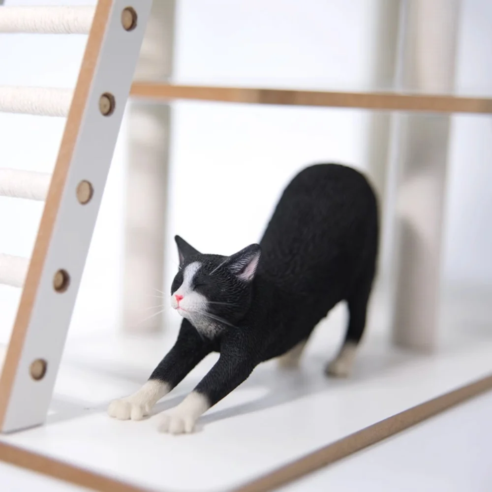 

JXK JXK180 Lazily Stretching Cat Handmade Implantation Beard Static Simulation Resin Animal Model 7cm Tall With Headgear Toys