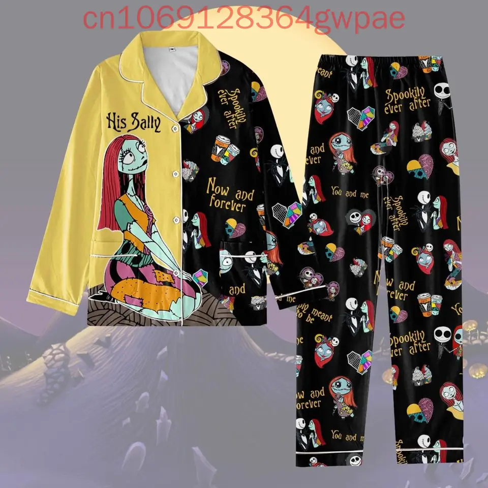 Disney the Nightmare before Christmas Pyjama-Set Jack und Sally, 3D-gedrucktes, lässiges Langarm-Shirt-Pyjama-Set für Herren und Damen