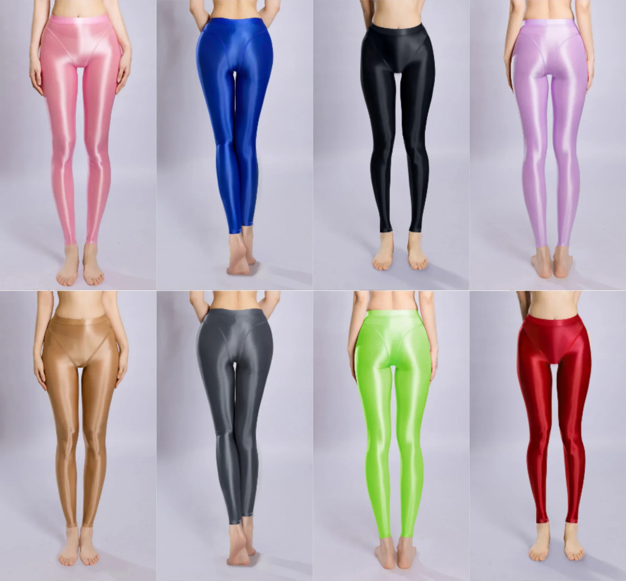 Neue glänzende Nylon-Leggings mit hohem Beinausschnitt, Patchwork-Bleistifthose, Strumpfhose, elastische Yoga-Fitnesshose, Spodnie Collant Joggers – Detail 3