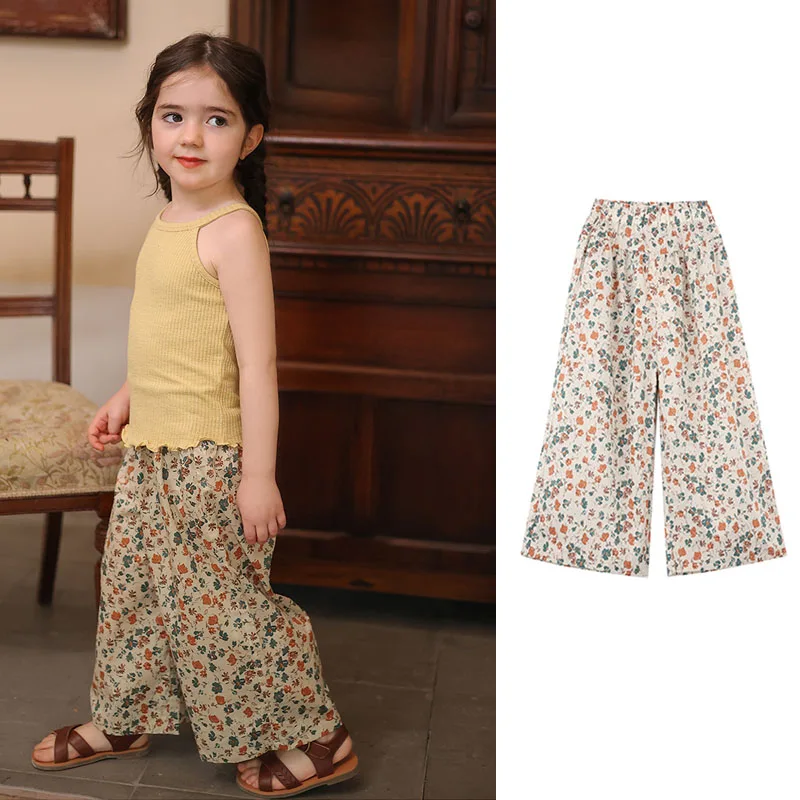 Toddler Mosquito Pants Children's Casual Floral Pants Summer Countryside-style Girls Thin Floral Comfortable Loose Trousers Kids