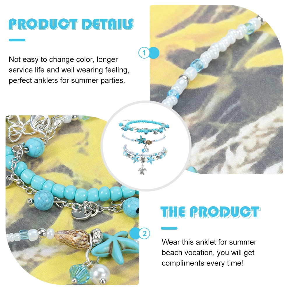 

1Set Women Anklet Turquoise Ankle Chain Stylish Beach Foot Jewelry Summer Ankle Bracelets Gift Women Anklet Foot Chain