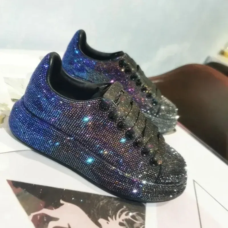 Outono sapatos femininos de couro novo estilo moda rosa sapatos plataforma ins plataformas tênis maré brilho bling strass sapatos