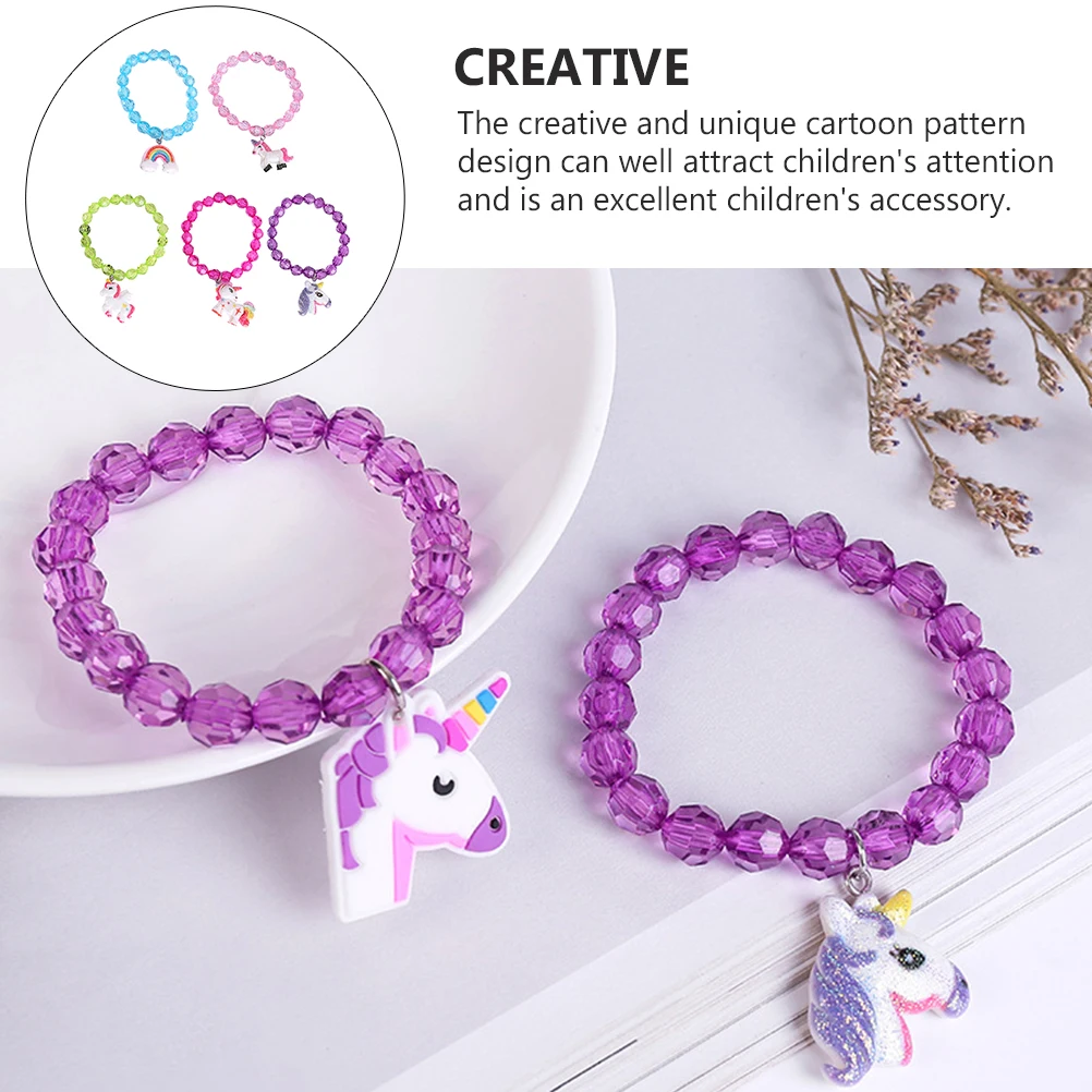 

5pcs Unicorn Rainbow Bracelet Kids Resin Beads Chain Wrist Neck Decor Jewelry Baby Girl Gifts Toy Accessories