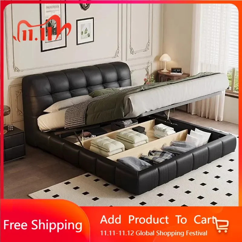 

Salon Wood Frame Bed Modern Headboard Designer Bedframe King Size Double Bed Bedroom Postmodern Japanese Cama Trendy Furniture