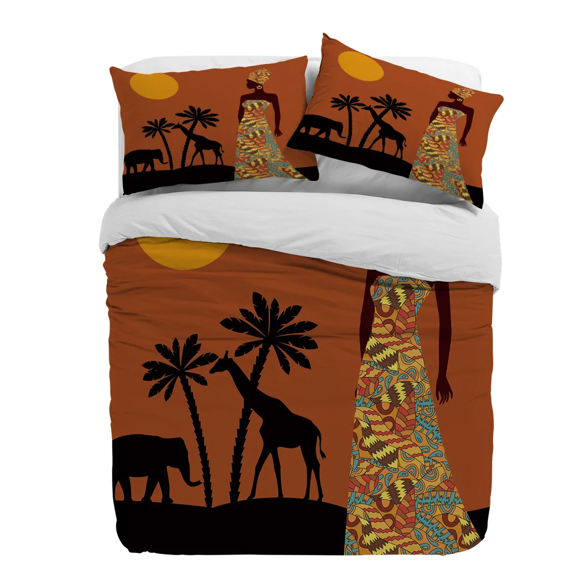 

African Woman Plant Giraffe Elephant Ethnic Duvet Cover With Pillow Case Custom Bedding Set Quilt Cover Double Bed Home Textile
