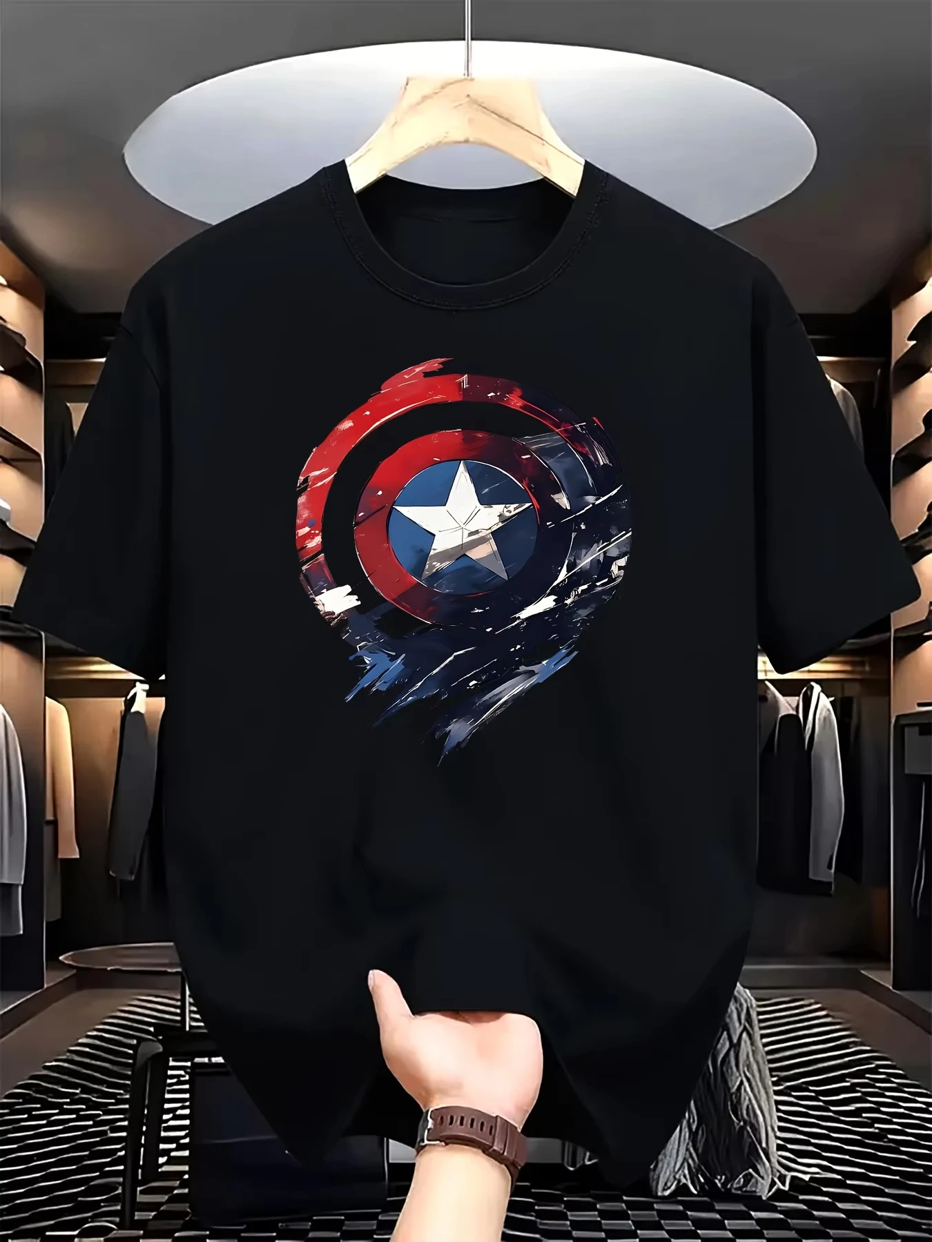 Camiseta con diseño de escudo del Capitán América de Marvel - Camiseta informal de manga corta para hombre