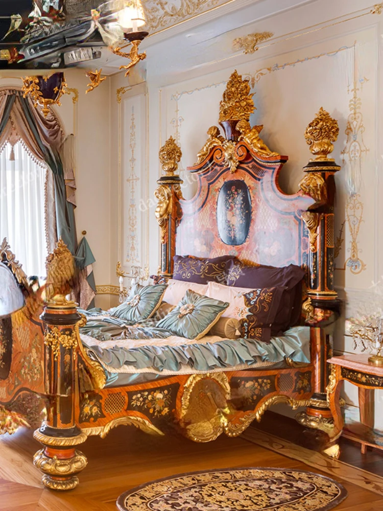 Double Bed European-Style Wood Carved Bed Master Bedroom Luxury Prince Bed Royal Noble Marriage Bed