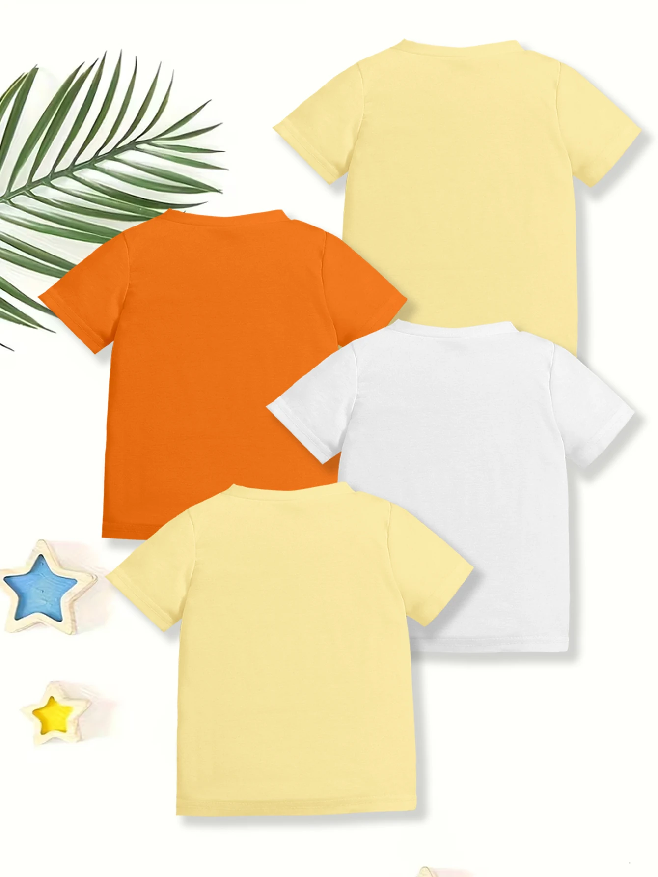 4 pieces: Boys Daily Casual T-shirt Polar Bear Lion Fish Knight Print Summer Tee