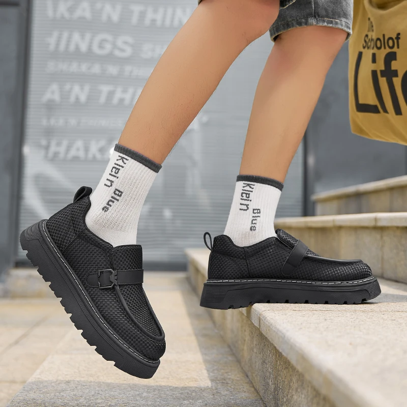 Fashion Weave Men Casual Shoes Outdoor Comfort Platform Shoes Business Loafers Lightweight Walking Footwear Non Slip Work Shoes