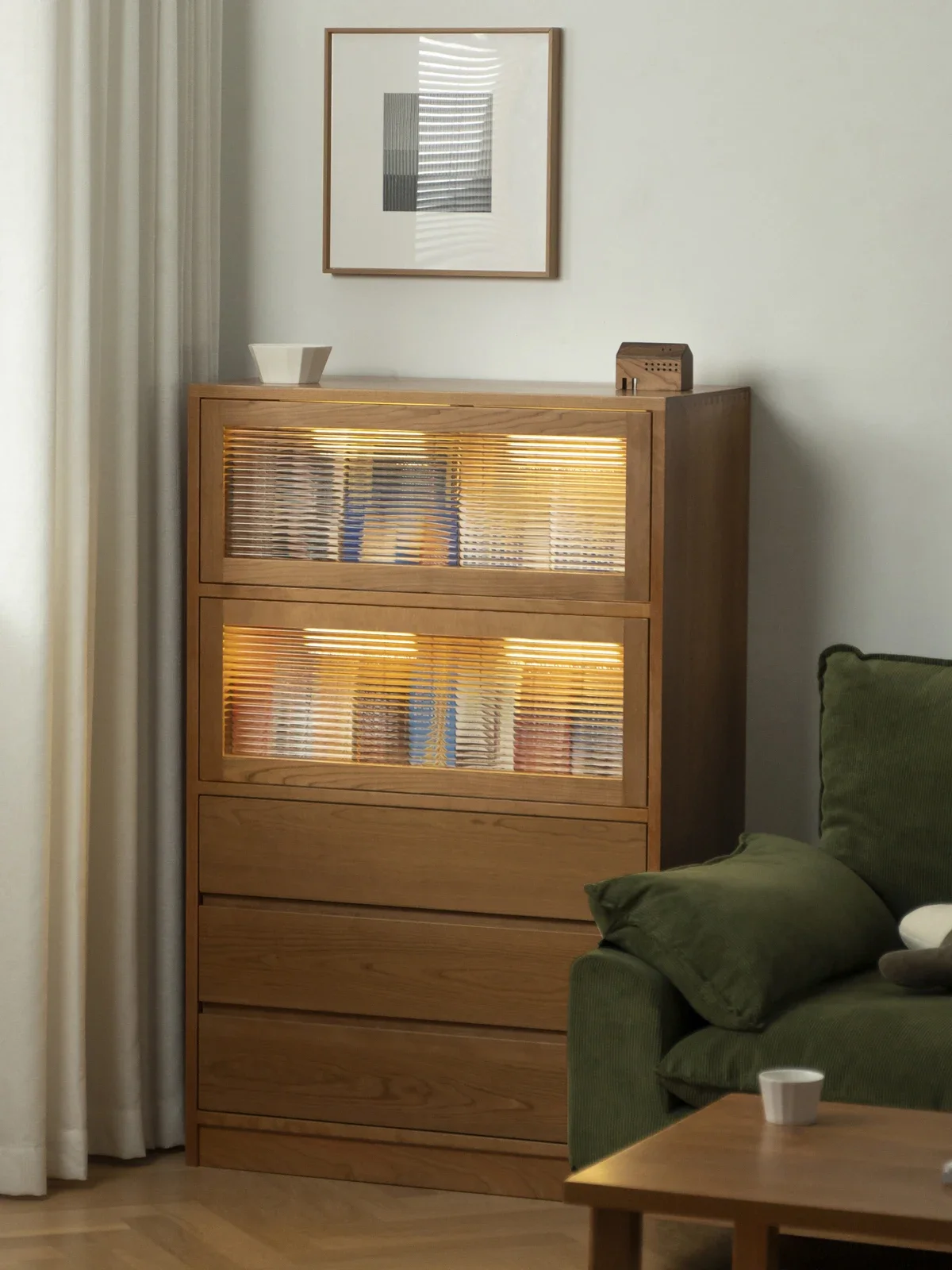 S Qiuchi خزانة جانبية الشمال خشب متين خزانة جانبية أريكة حافة Qiji Cherrywood خزانة التخزين #2