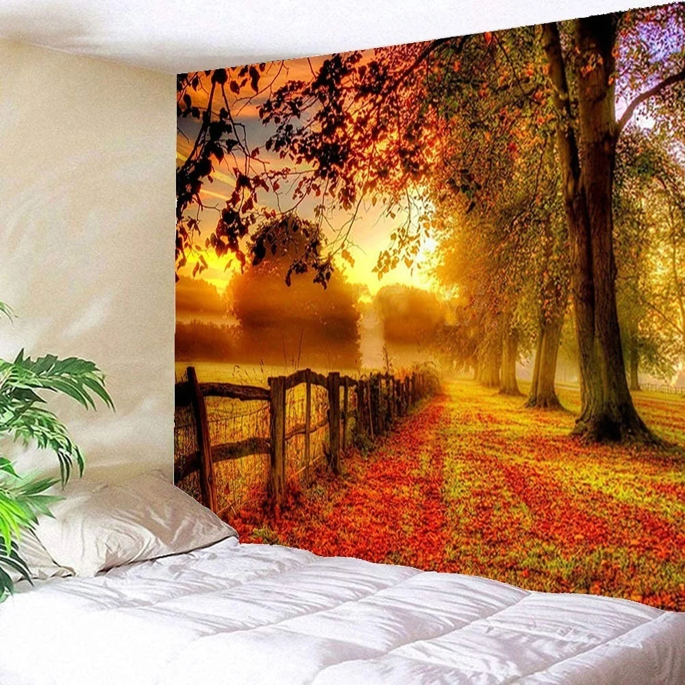 Home Decor Forest Maple Leaf Red Leaves Tapestry Landscape for Room  Wall Blanket Curtain  Bedroom ation Mural