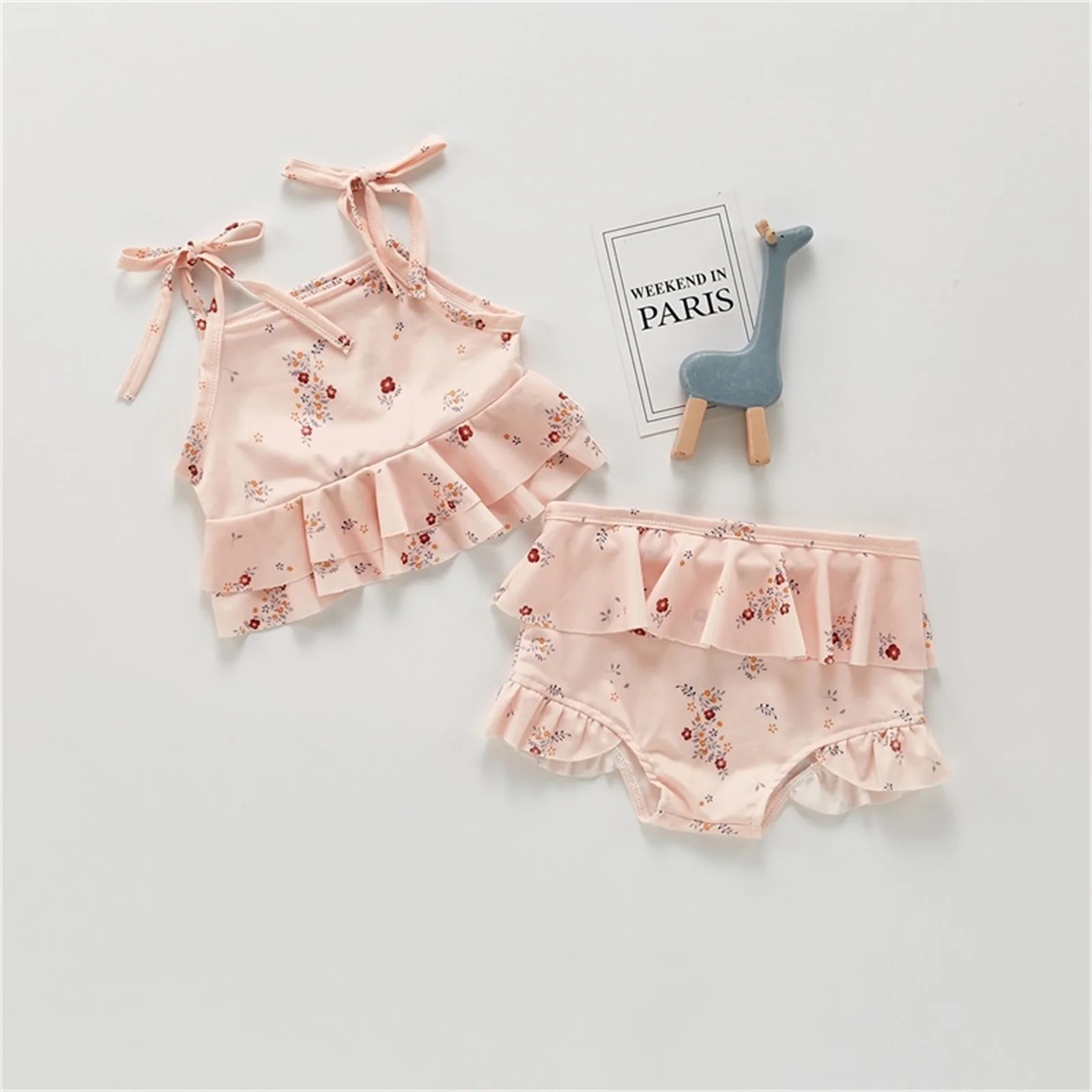 Yiiciovy Baby Girls Floral Print Swimming Suit Beachwear Kid Lace Up Strap Bikini Swimsuit Children Lovely Swimwear Bathing Suit