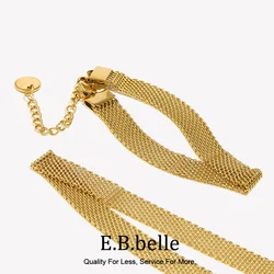 E.B.belle-Collier ras du cou en acier inoxydable plaqué or pour femme, 3 couches, anti-allergie et écologique, maille large tressée, JOGold