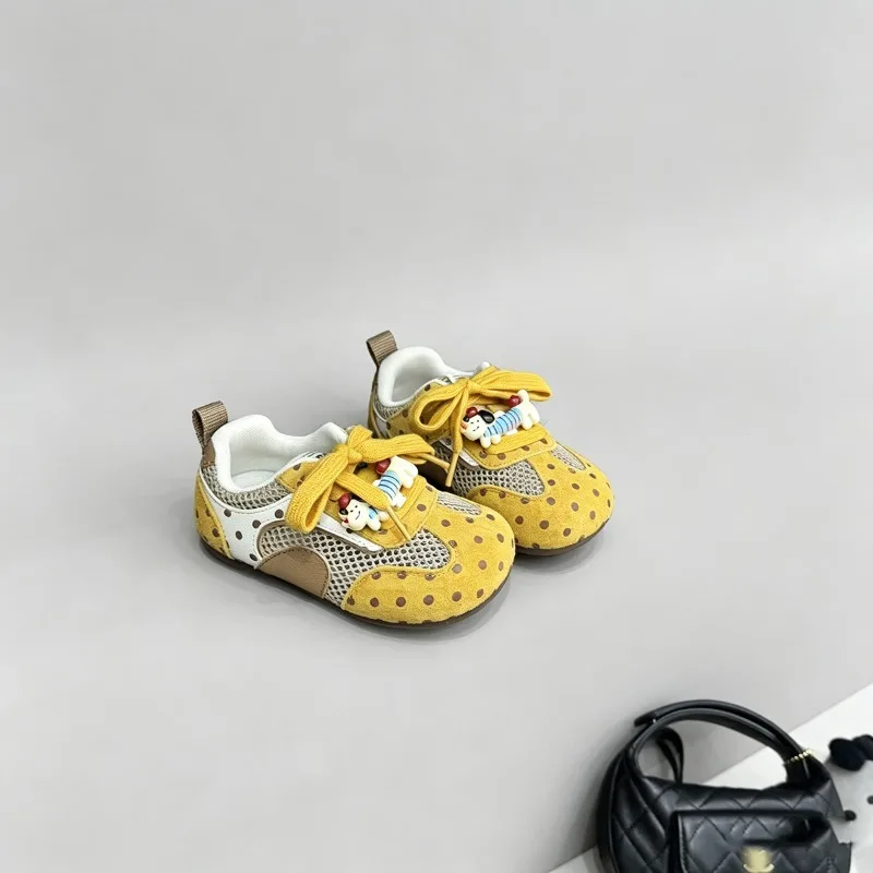 Kids Sports Shoes Sweet Polka Dots Girls Tennis Shoes Mesh Breathable 2026 Brand New Children Casual Shoes Soft Bottom Non-slip